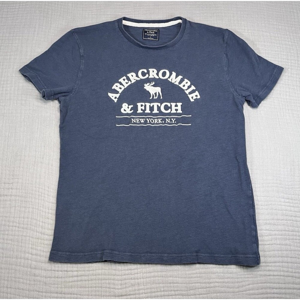 VTG 00s Abercrombie & Fitch Men's Medium Navy Blue Graphic Logo Tee Y2K Prep